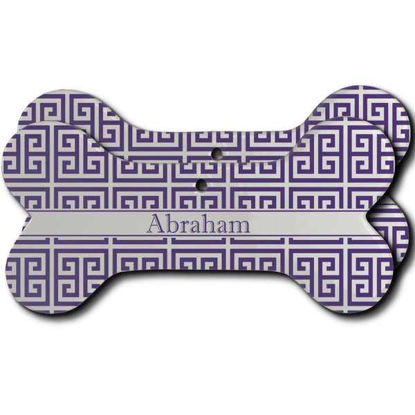 Custom Greek Key Ceramic Dog Ornament - Front & Back w/ Monogram