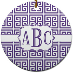 Greek Key Round Ceramic Ornament w/ Monogram