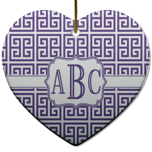 Greek Key Ceramic Flat Ornament - Heart (Front)