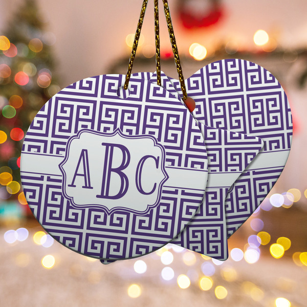 Custom Greek Key Ceramic Ornament w/ Monogram