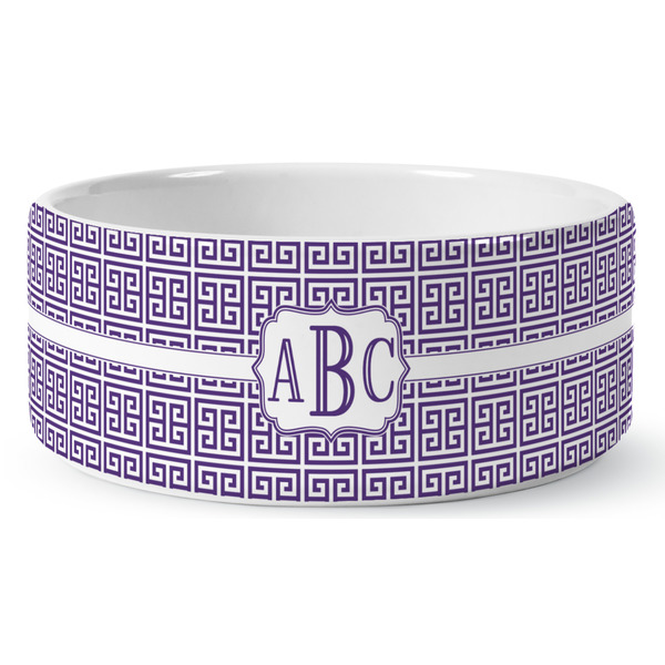 Custom Greek Key Ceramic Dog Bowl - Large (Personalized)