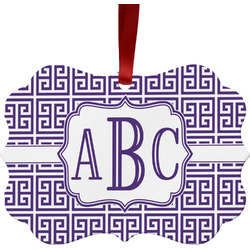 Greek Key Metal Frame Ornament - Double Sided w/ Monogram