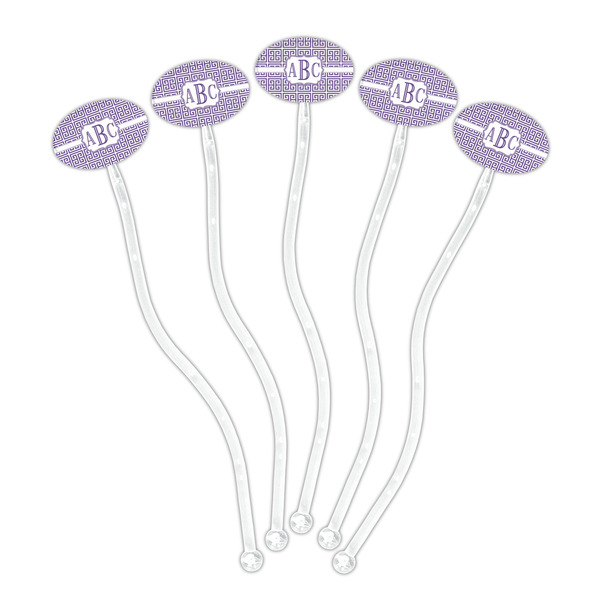 Greek Key Clear Plastic 7" Stir Stick - Oval - Fan