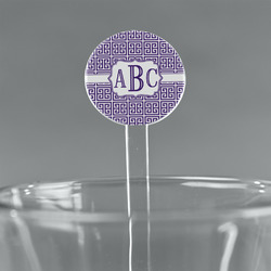 Greek Key 5.5" Round Plastic Stir Sticks - Clear (Personalized)