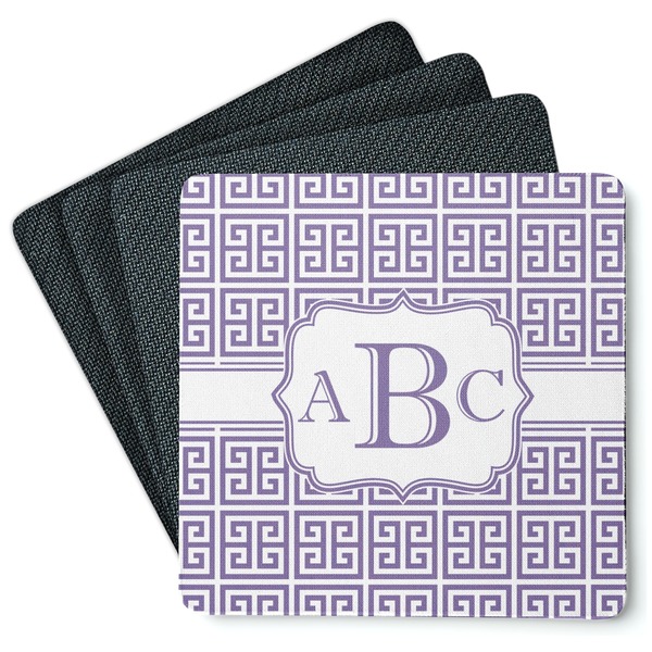 Custom Greek Key Square Rubber Backed Coasters - Set of 4 (Personalized)