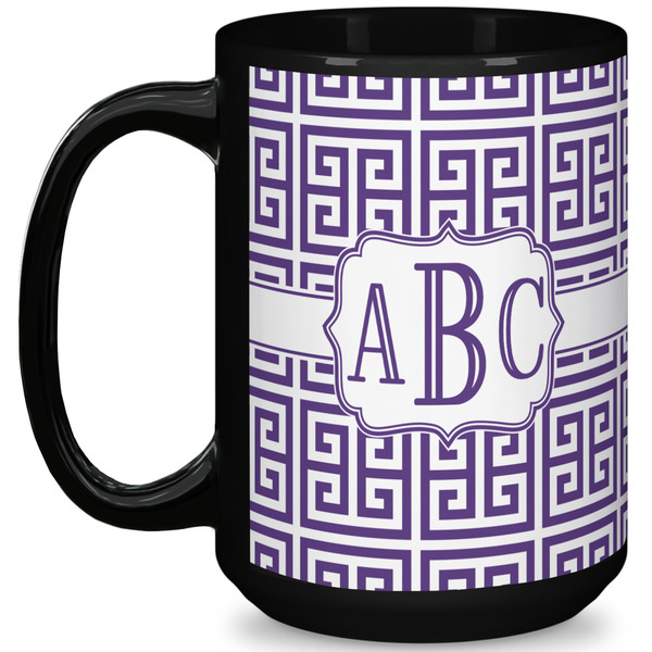 Custom Greek Key 15 Oz Coffee Mug - Black (Personalized)