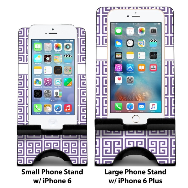 Greek Key Compare Phone Stand Sizes - with iPhones