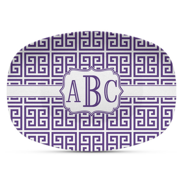 Custom Greek Key Plastic Platter - Microwave & Oven Safe Composite Polymer (Personalized)
