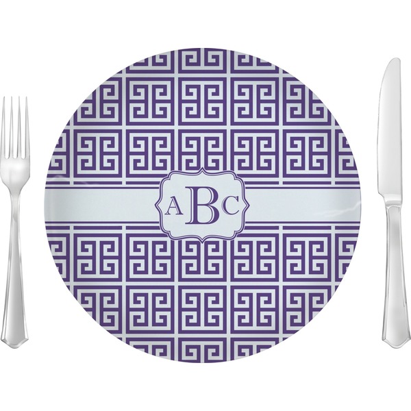 Custom Greek Key 10" Glass Lunch / Dinner Plates - Single or Set (Personalized)