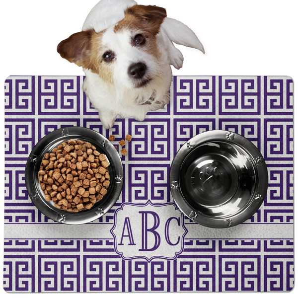 Custom Greek Key Dog Food Mat - Medium w/ Monogram