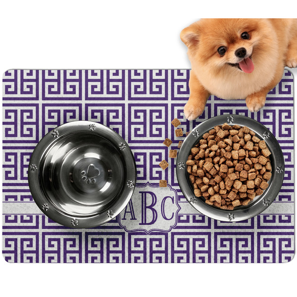 Custom Greek Key Dog Food Mat - Small w/ Monogram