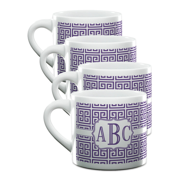 Custom Greek Key Double Shot Espresso Cups - Set of 4 (Personalized)