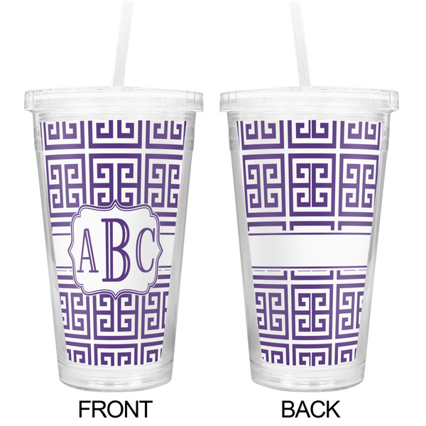 Greek Key Double Wall Tumbler with Straw - Approval