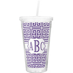 Greek Key Double Wall Tumbler with Straw (Personalized)