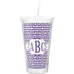 Greek Key Double Wall Tumbler with Straw (Personalized)