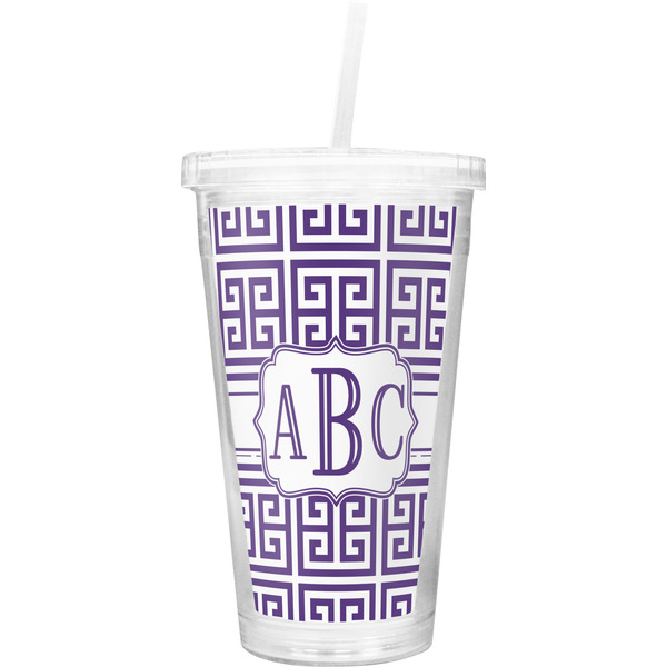 Custom Greek Key Double Wall Tumbler with Straw (Personalized)
