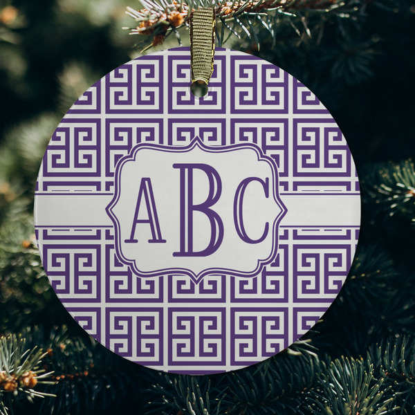 Greek Key Frosted Glass Ornament - Round (Lifestyle)