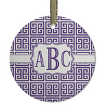 Greek Key Flat Glass Ornament - Round w/ Monogram