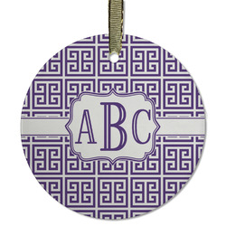 Greek Key Flat Glass Ornament - Round w/ Monogram