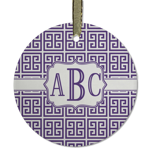 Greek Key Frosted Glass Ornament - Round