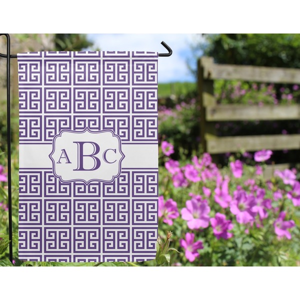 Greek Key Garden Flag - Outside In Flowers