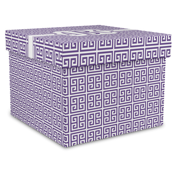 Custom Greek Key Gift Box with Lid - Canvas Wrapped - X-Large (Personalized)