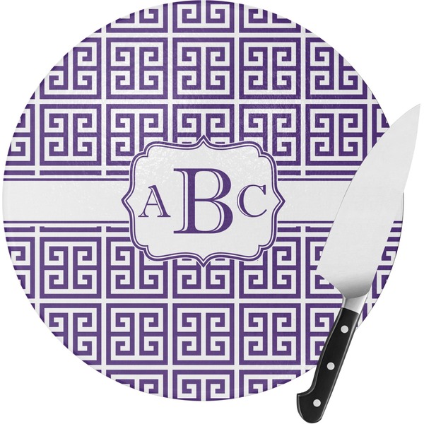Custom Greek Key Round Glass Cutting Board (Personalized)
