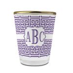 Greek Key Glass Shot Glass - 1.5 oz - with Gold Rim - Set of 4 (Personalized)