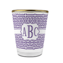 Greek Key Glass Shot Glass - 1.5 oz - with Gold Rim - Set of 4 (Personalized)