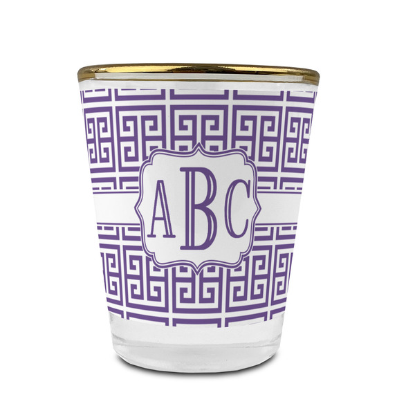 Greek Key Glass Shot Glass - With gold rim - FRONT