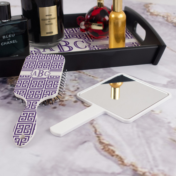 Greek Key Hair Brush - With Hand Mirror