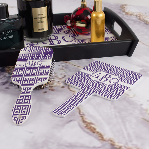 Greek Key Hair Brush and Hand Mirror - Bathroom Scene