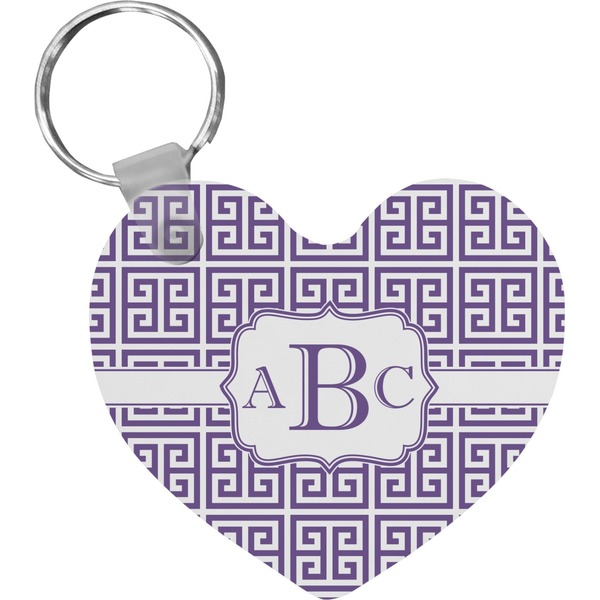 Custom Greek Key Heart Plastic Keychain w/ Monogram