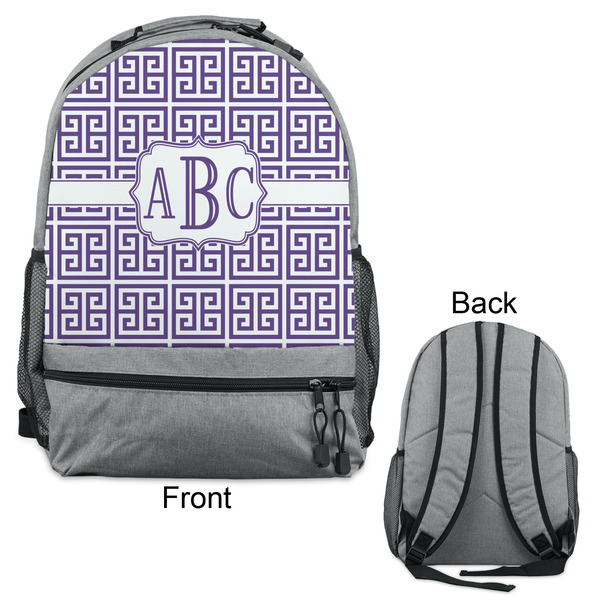 Greek Key Large Backpack - Gray - Front & Back View