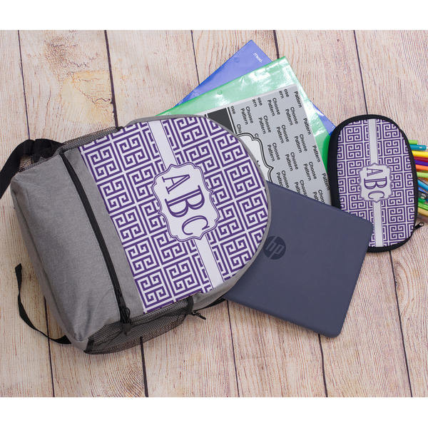 Greek Key Large Backpack - Gray - With Stuff