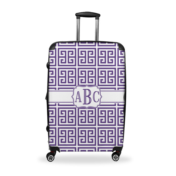 Custom Greek Key Suitcase - 28" Large - Checked w/ Monogram