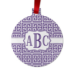 Greek Key Metal Ball Ornament - Double Sided w/ Monogram