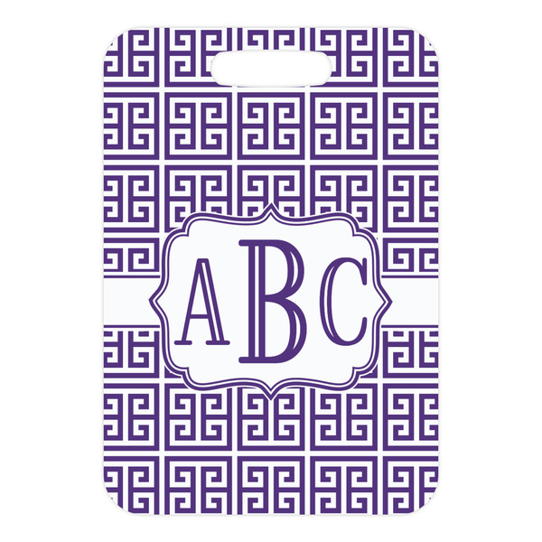 Greek Key Metal Luggage Tag - Front Without Strap