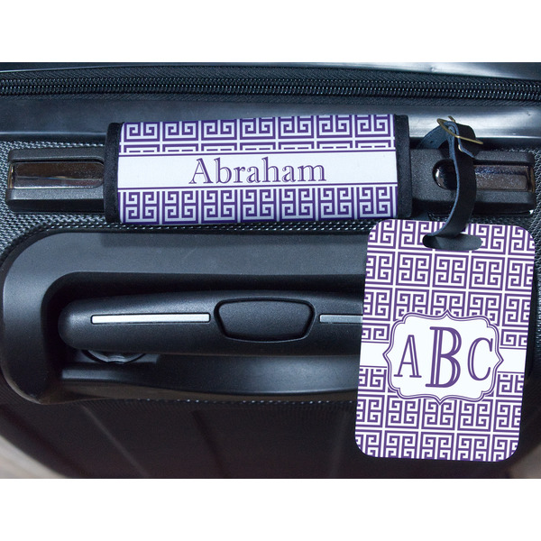 Greek Key Metal Luggage Tag & Handle Wrap - In Context