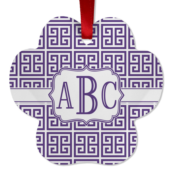 Custom Greek Key Metal Paw Ornament - Double Sided w/ Monogram