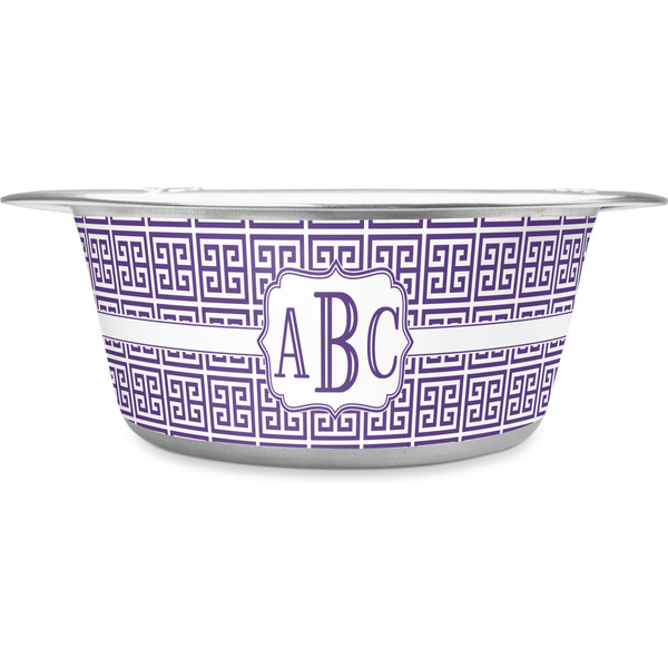 Custom Greek Key Stainless Steel Dog Bowl - Large (Personalized)