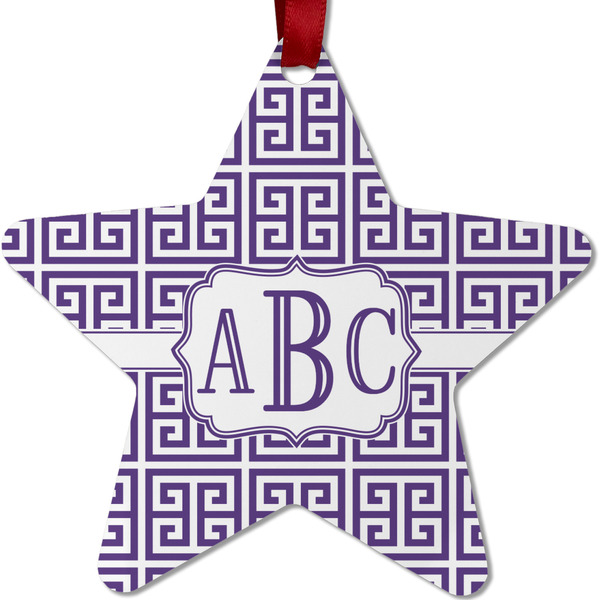 Custom Greek Key Metal Star Ornament - Double Sided w/ Monogram