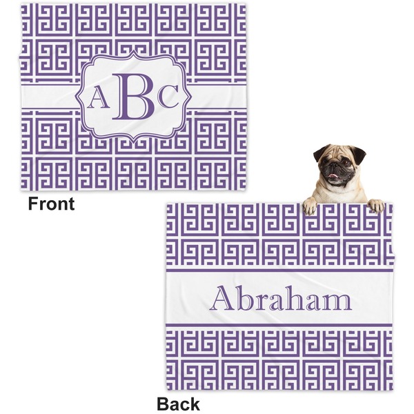 Greek Key Microfleece Dog Blanket - Large- Front & Back