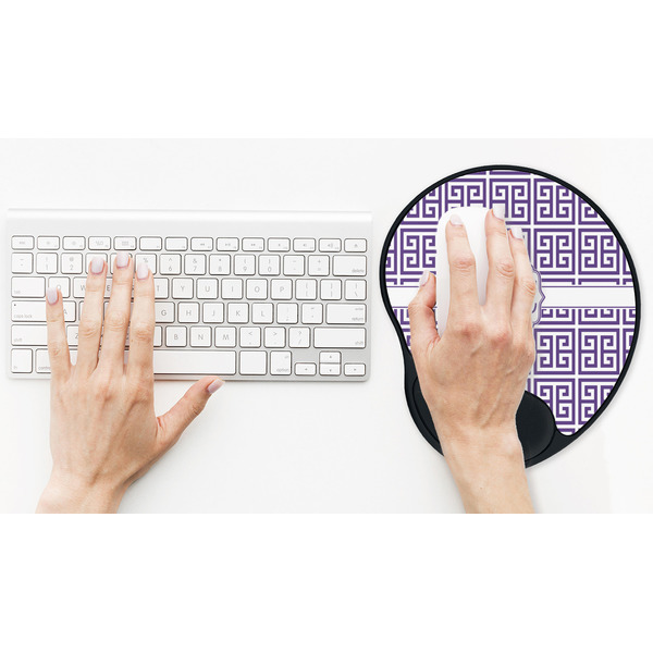 Greek Key Mouse Pad with Wrist Rest - LIFESYTLE 2 (in use)