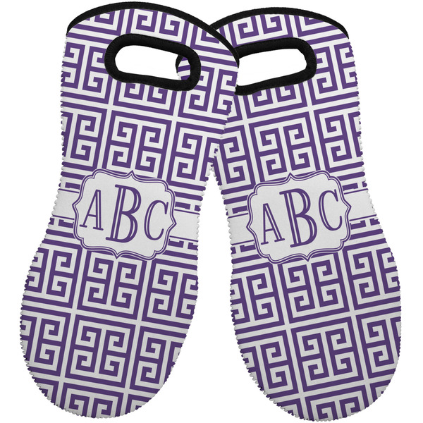 Custom Greek Key Neoprene Oven Mitts - Set of 2 w/ Monogram