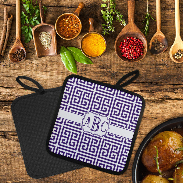 Greek Key Neoprene Pot Holder - Set of 2  LIFESTYLE (Flatlay)