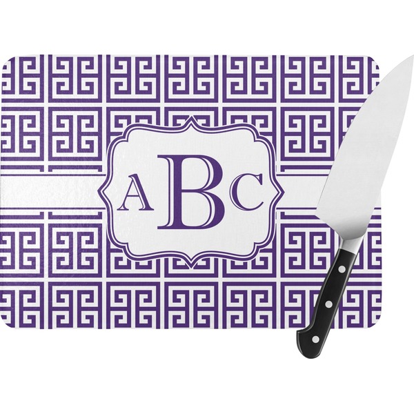 Custom Greek Key Rectangular Glass Cutting Board (Personalized)
