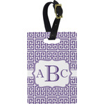 Greek Key Plastic Luggage Tag - Rectangular w/ Monogram