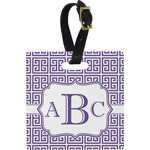 Greek Key Plastic Luggage Tag - Square w/ Monogram