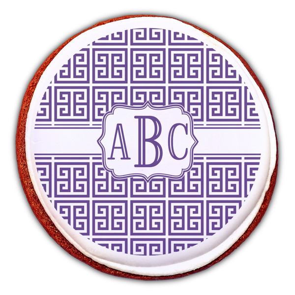 Greek Key Printed Icing Circle - Large - On Cookie